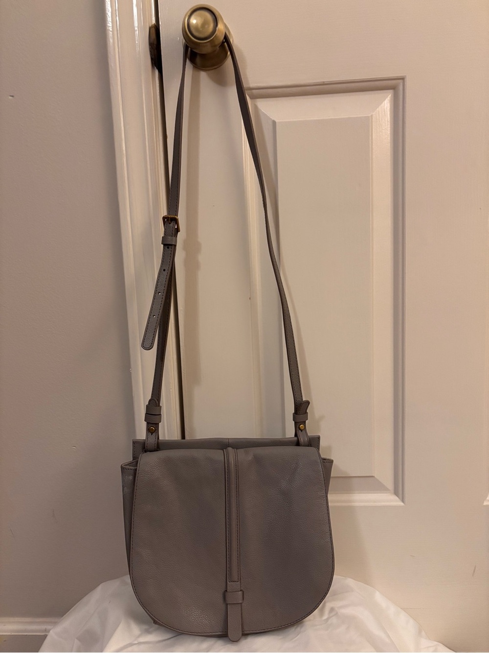 Fossil Gray Leather Crossbody Bag
